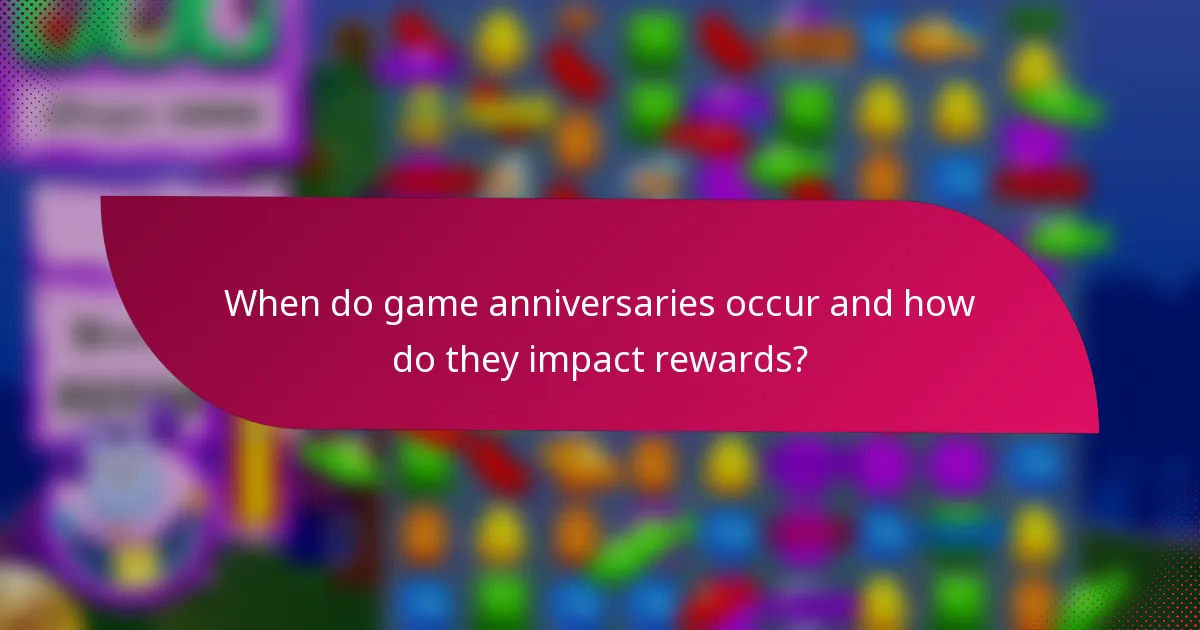 When do game anniversaries occur and how do they impact rewards?